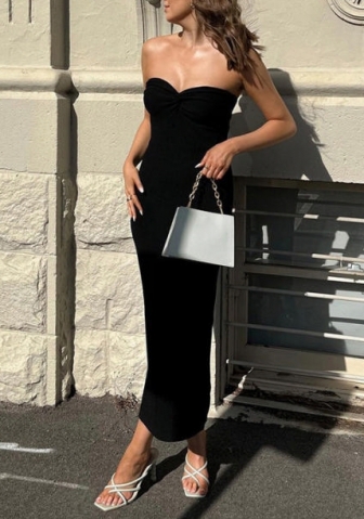 (Black)2022 Styles Women Fashion Instagram Styles Solid Color Tube Maxi Dress