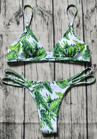 (Real Image)2022 Styles Women Fashion Summer Instagram Styles Green Print Bikini Set