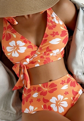 (Real Image)2022 Styles Women Fashion Summer Instagram Styles Orange Floral Bikini Set