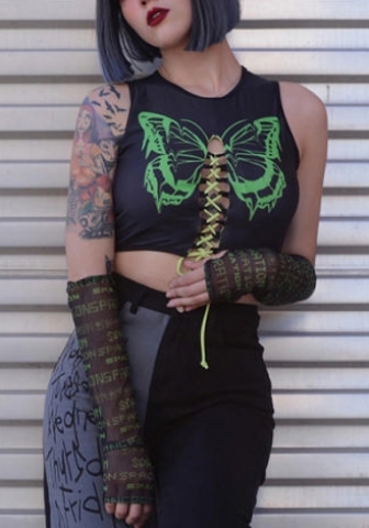 (Only Tops)(Real Image)2022 Styles Women Fashion Summer TikTok&Instagram Styles Print Butterfly Tee