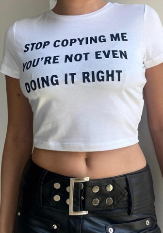 (White)2022 Styles Women Fashion Summer TikTok&Instagram Styles Print Letter Short Sleeve Tee