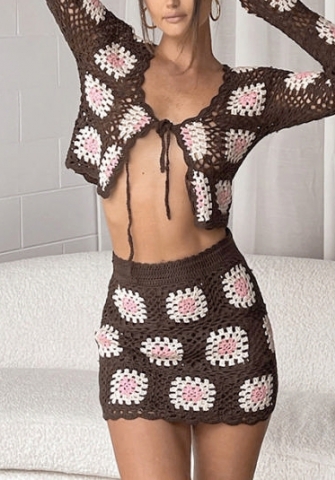 (Real Image)2022 Styles Women Fashion Summer TikTok&Instagram Styles Sweater  Coffee Two Piece Dress