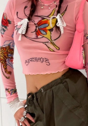 (Real Image)2022 Styles Women Fashion Summer TikTok&Instagram Styles Pink Print Tops