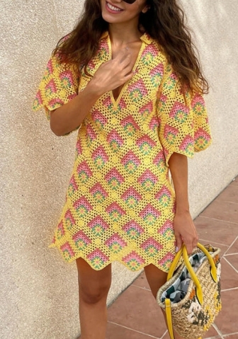 (Real Image)2022 Styles Women Fashion Summer TikTok&Instagram Styles Yellow Sweater Hem Mini Dress