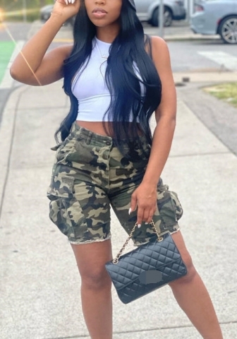 (Only Short Pants)(Real Image)2022 Styles Women Fashion Summer TikTok&Instagram Styles Camouflage Short Pants