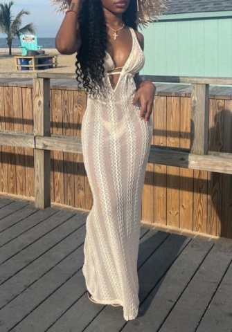 (Real Image)2022 Styles Women Fashion Summer TikTok&Instagram Styles White Deep V Neck Maxi Dress