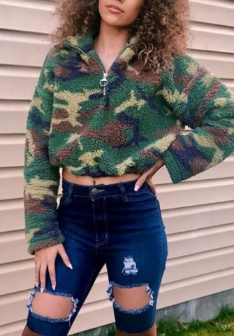 (Real Image)2022 Styles Women Fashion Summer TikTok&Instagram Styles Camouflage Front Zipper Coat