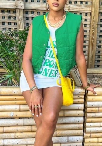 (Only Coat)(Real Image)2022 Styles Women Fashion Summer TikTok&Instagram Styles Green Front Button Sleeveless Coat