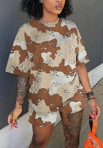 (Real Image)2022 Styles Women Fashion Summer TikTok&Instagram Styles Camouflage Short Two Piece Suit
