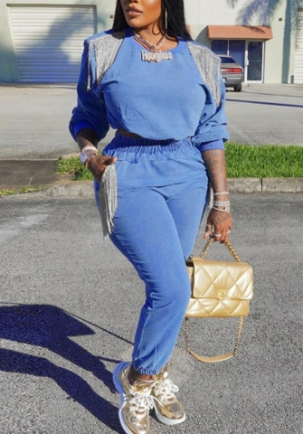 (Blue)2022 Styles Women Fashion Summer TikTok&Instagram Styles Tassel Two Piece Suit