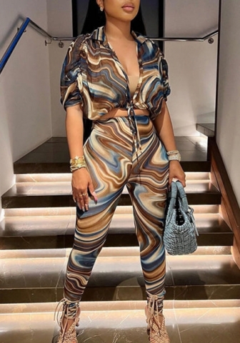 (Real Image)2022 Styles Women Fashion Summer TikTok&Instagram Styles Print Two Piece Suit