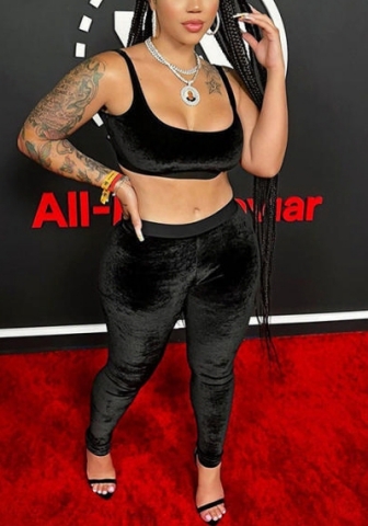 (Real Image)2022 Styles Women Fashion Summer TikTok&Instagram Styles Black Velvet Two Piece Suit