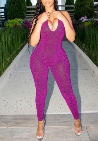 (Real Image)2022 Styles Women Fashion Summer TikTok&Instagram Styles Backless Velvet Halter Jumpsuit