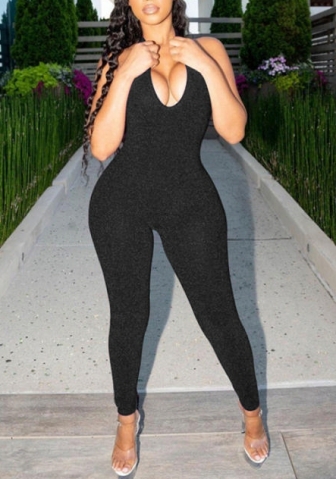 (Black)2022 Styles Women Fashion Summer TikTok&Instagram Styles Backless Velvet Halter Jumpsuit