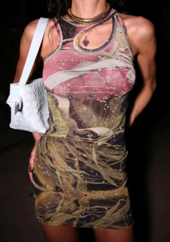 (Real Image)2022 Styles Women Fashion Summer TikTok&Instagram Styles Print Cut Out Club Dress