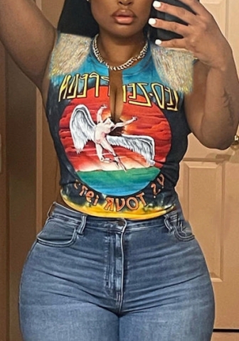 (Blue)2022 Styles Women Fashion Summer TikTok&Instagram Styles Print Tee