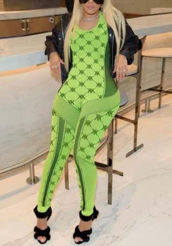 (Real Image)2022 Styles Women Fashion Summer TikTok&Instagram Styles Green Print Jumpsuit