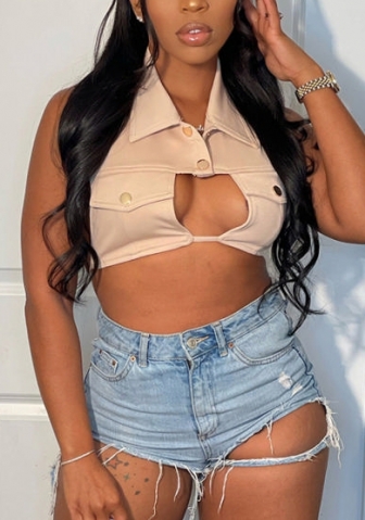 (Only Tops)(Real Image)2022 Styles Women Fashion Summer TikTok&Instagram Styles Backless Front Button Tank Tops