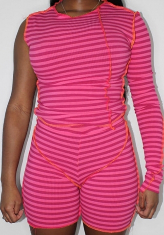 (Red)2022 Styles Women Fashion Summer TikTok&Instagram Styles Striped Short Two Piece Suit