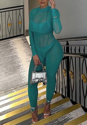 (Real Image)2022 Styles Women Fashion Summer TikTok&Instagram Styles Green Mesh Jumpsuit