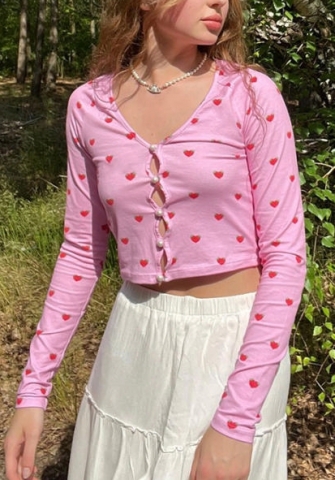 (Real Image)2022 Styles Women Fashion Summer TikTok&Instagram Styles Pink Front Button Strawberry Shirts