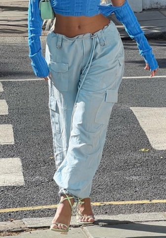 (Real Image)2022 Styles Women Fashion Summer TikTok&Instagram Styles Blue Long Pants