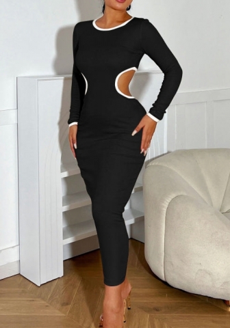 (Black)2022 Styles Women Fashion Summer TikTok&Instagram Styles Long Sleeve Cut Out Maxi Dress