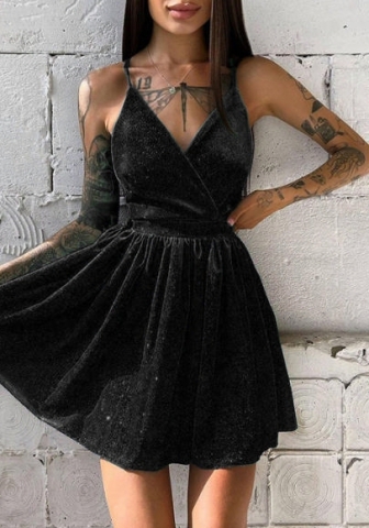 (Black)2022 Styles Women Fashion Summer TikTok&Instagram Styles Strap Backless Hem Mini Dress