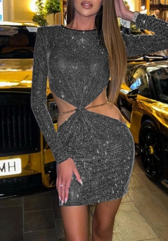 (Real Image)2022 Styles Women Fashion Summer TikTok&Instagram Styles Cut Out Long Sleeve Mini Dress
