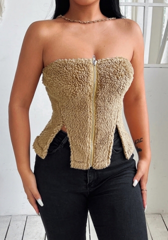 (Real Image)2022 Styles Women Fashion Summer TikTok&Instagram Styles Fur Coffee Corset