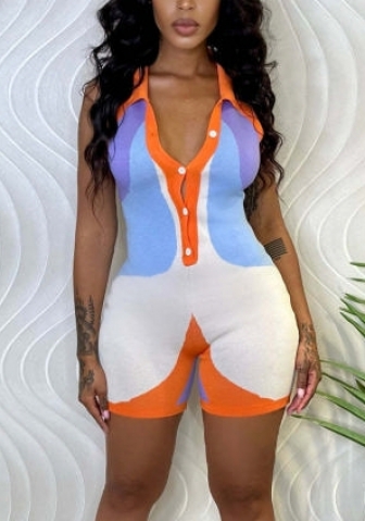 (Real Image)2022 Styles Women Fashion Summer TikTok&Instagram Styles Front Button Contrast Color Romper