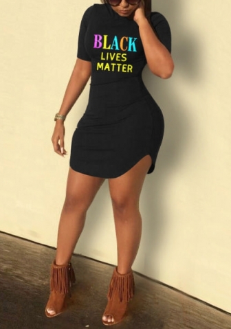 (Real Image)2022 Styles Women Fashion Summer TikTok&Instagram Styles Print Letter Short Sleeve Mini Dress