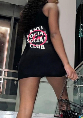 (Real Image)2022 Styles Women Fashion Summer TikTok&Instagram Styles Black Print Mini Dress