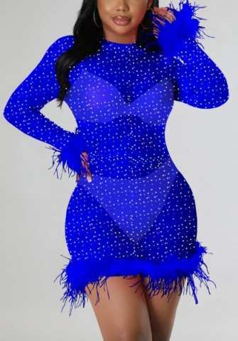 (Blue)2022 Styles Women Fashion Summer TikTok&Instagram Styles Sequin Long Sleeve Mini Dress