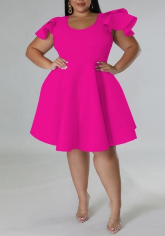 (Plus Size)(Rose)2022 Styles Women Fashion Summer TikTok&Instagram Styles Ruffle Hem Midi Dress