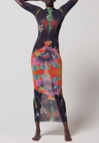 (Real Image)2022 Styles Women Fashion Summer TikTok&Instagram Styles Print 3D Long Sleeve Maxi Dress