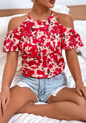 (Real Image)2022 Styles Women Fashion Summer TikTok&Instagram Styles  Floral Cold Shoulder Shirts