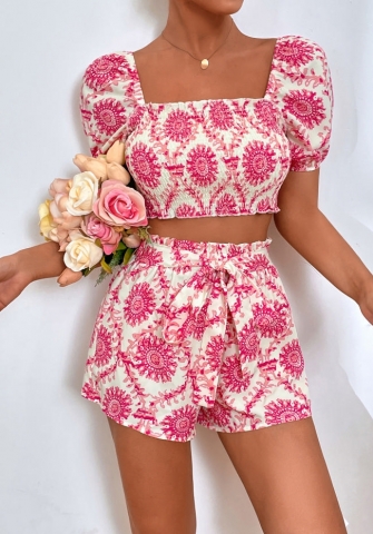 (Real Image)2022 Styles Women Fashion Summer TikTok&Instagram Styles  Floral Short Two Piece Suit