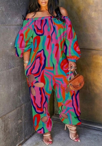 (Rose)2022 Styles Women Fashion Summer TikTok&Instagram Styles Cut Out Print Loose Jumpsuit