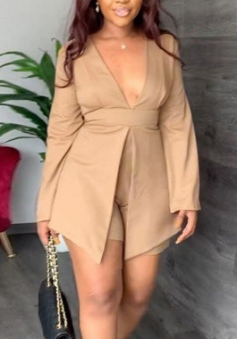 (Real Image)2022 Styles Women Fashion Summer TikTok&Instagram Styles Khaki OL Romper