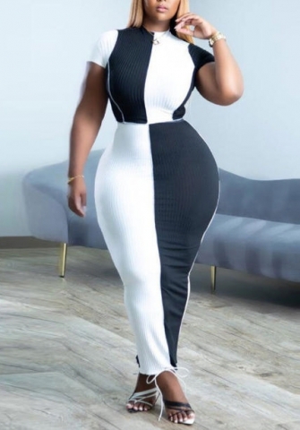 (Real Image)2022 Styles Women Fashion Summer TikTok&Instagram Styles Contrast Color Plus Size Maxi Dress