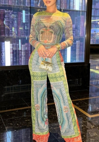 (Real Image)2022 Styles Women Fashion Summer TikTok&Instagram Styles Green Print Two Piece Suit