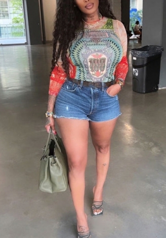 (Only Tops)(Real Image)2022 Styles Women Fashion Summer TikTok&Instagram Styles Print Long Sleeve Tee