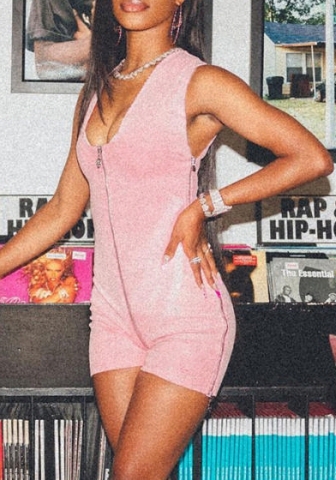 (Pink)2022 Styles Women Fashion Summer TikTok&Instagram Styles Double Zipper Romper