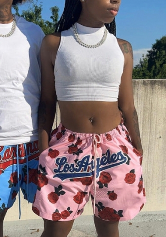 (Pink)(Real Image)2022 Styles Women Fashion Summer TikTok&Instagram Styles Print Floral Short Pants