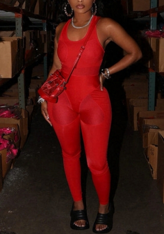 (Red)2022 Styles Women Fashion Summer TikTok&Instagram Styles Strap Net Jumpsuit