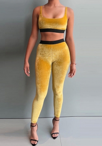 (Yellow)2022 Styles Women Fashion Summer TikTok&Instagram Styles Velvet Two Piece Suit