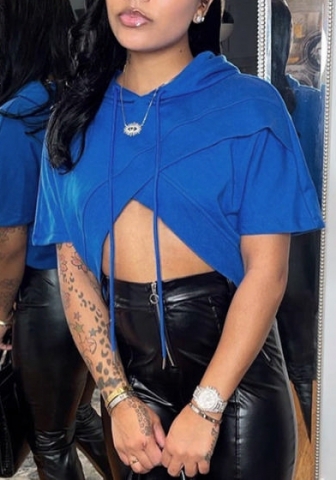 (Real Image)2022 Styles Women Fashion Summer TikTok&Instagram Styles Blue Hoodie Tops