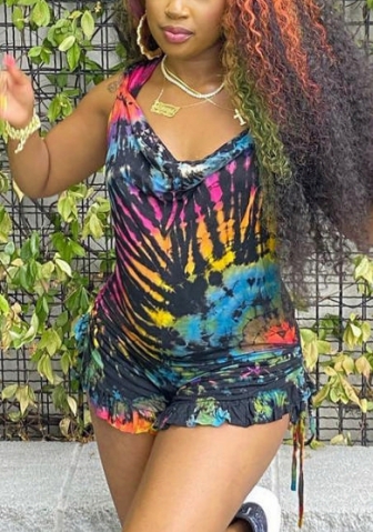 (Real Image)2022 Styles Women Fashion Summer TikTok&Instagram Styles Hoodie Backless Print Short Romper