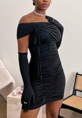 (Black)2022 Styles Women Fashion Summer TikTok&Instagram Styles Off Shoulder Irregular Club Dress